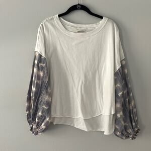 Urban Outfitters Balloon Sleeve White Top Size Medium Boho Cotton Linen Blend